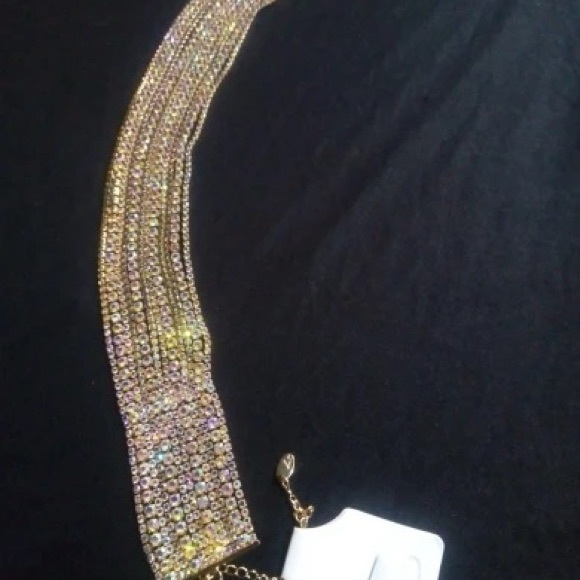NEW Multi Layered Shiny Irridescent Rhinestone Chain Choker Statement Necklace - Picture 7 of 10